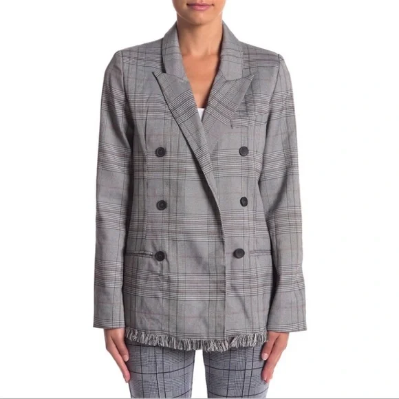 Romeo & Juliet Couture | Black/White/Red Plaid Open Front Fringed Blazer *NWT* - Picture 2 of 15